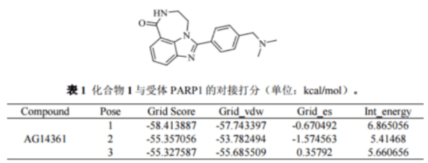 DOCK 6 .7 程序预测化合物1在PARP1中的结合模式