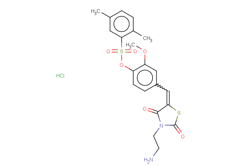 4-{[3-(2-aminoethyl)-2,4-dioxo-1,3-thiazolidin-5-ylidene]methyl}-2-methoxyphenyl 2,5-dimethylbenzene-1-sulfonate hydrochloride
