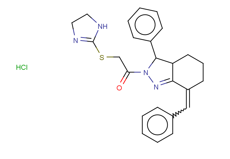 2-(4,5-dihydro-1H-imidazol-2-ylsulfanyl)-1-[3-phenyl-7-(phenylmethylidene)-3,3a,4,5,6,7-hexahydro-2H-indazol-2-yl]ethan-1-one hydrochloride