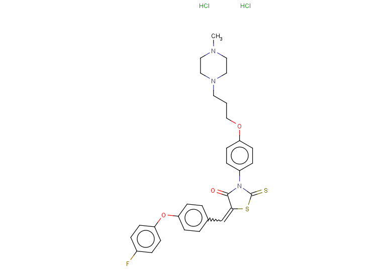 5-{[4-(4-fluorophenoxy)phenyl]methylidene}-3-{4-[3-(4-methylpiperazin-1-yl)propoxy]phenyl}-2-sulfanylidene-1,3-thiazolidin-4-one dihydrochloride