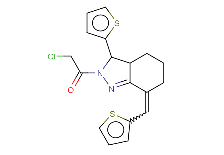 2-chloro-1-[3-(thiophen-2-yl)-7-(thiophen-2-ylmethylidene)-3,3a,4,5,6,7-hexahydro-2H-indazol-2-yl]ethan-1-one