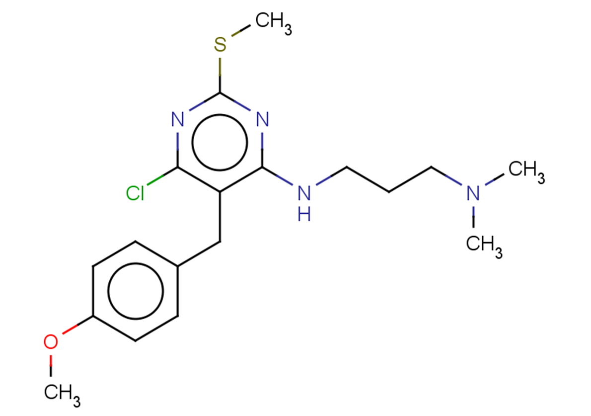 6-chloro-N-[3-(dimethylamino)propyl]-5-[(4-methoxyphenyl)methyl]-2-(methylsulfanyl)pyrimidin-4-amine