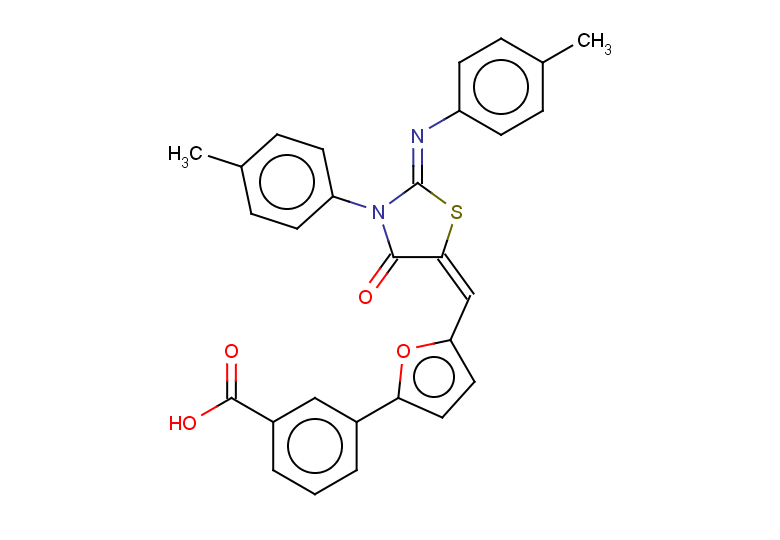 3-(5-{[-3-(4-methylphenyl)-2-[(4-methylphenyl)imino]-4-oxo-1,3-thiazolidin-5-ylidene]methyl}furan-2-yl)benzoic acid