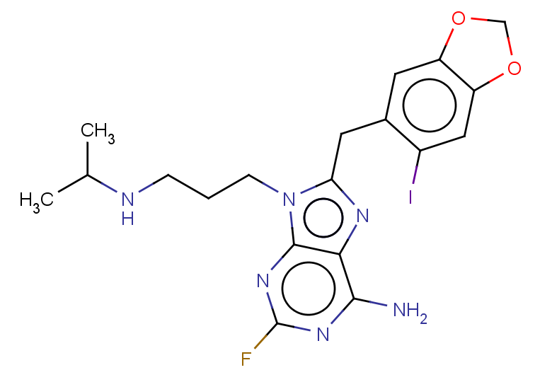 2-fluoro-8-[(6-iodo-1,3-dioxaindan-5-yl)methyl]-9-{3-[(propan-2-yl)amino]propyl}-9H-purin-6-amine