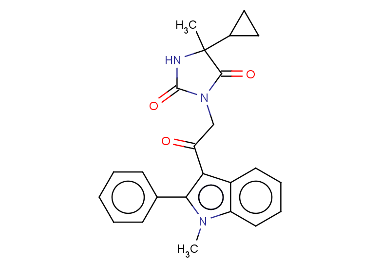 5-cyclopropyl-5-methyl-3-[2-(1-methyl-2-phenyl-1H-indol-3-yl)-2-oxoethyl]imidazolidine-2,4-dione