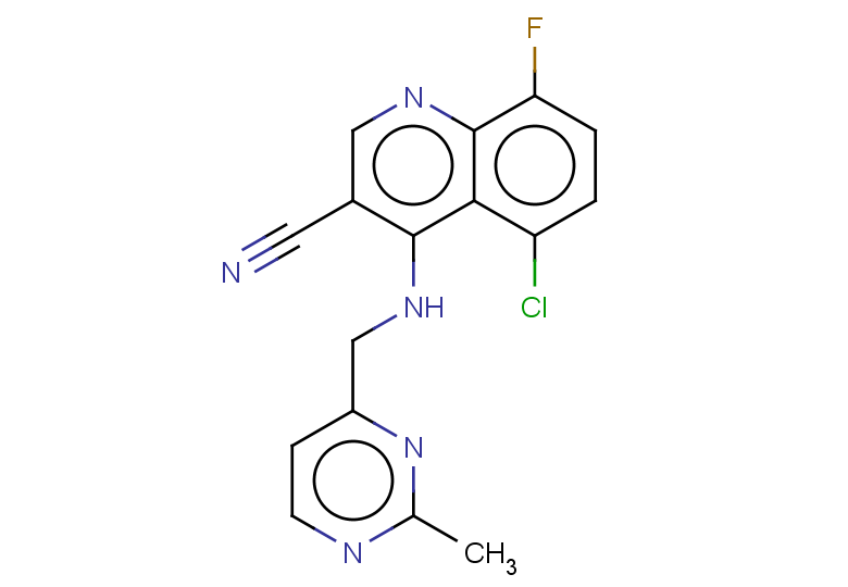 5-chloro-8-fluoro-4-{[(2-methylpyrimidin-4-yl)methyl]amino}quinoline-3-carbonitrile