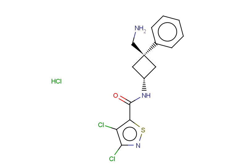 3,4-dichloro-N-[(1r,3r)-3-(aminomethyl)-3-phenylcyclobutyl]-1,2-thiazole-5-carboxamide hydrochloride, cis