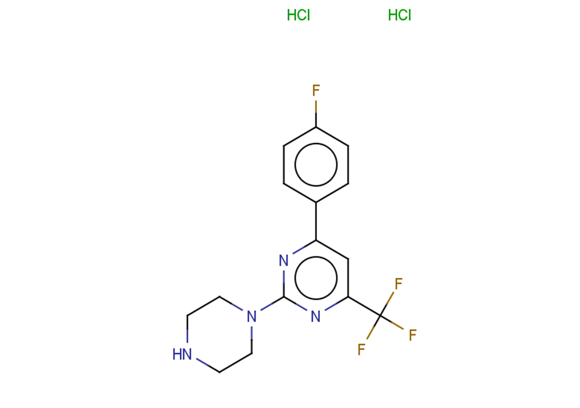 4-(4-fluorophenyl)-2-(piperazin-1-yl)-6-(trifluoromethyl)pyrimidine dihydrochloride
