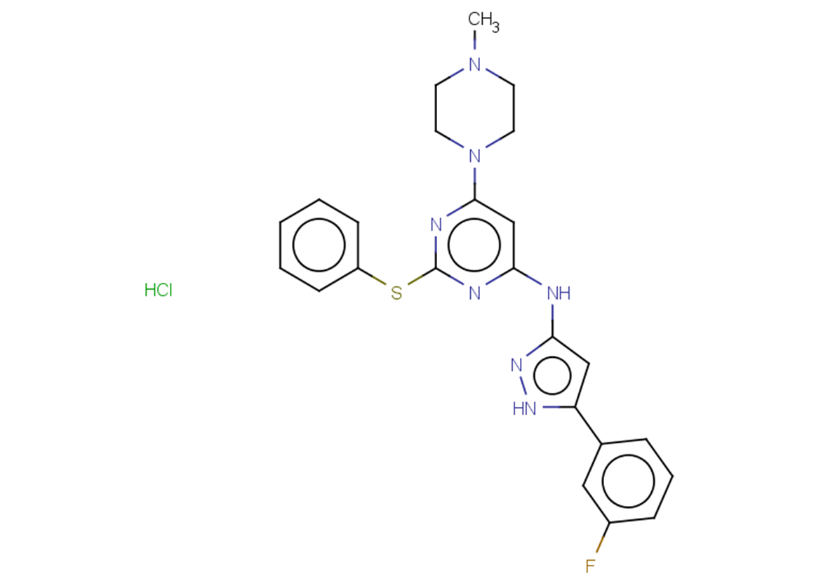 N-[5-(3-fluorophenyl)-1H-pyrazol-3-yl]-6-(4-methylpiperazin-1-yl)-2-(phenylsulfanyl)pyrimidin-4-amine hydrochloride