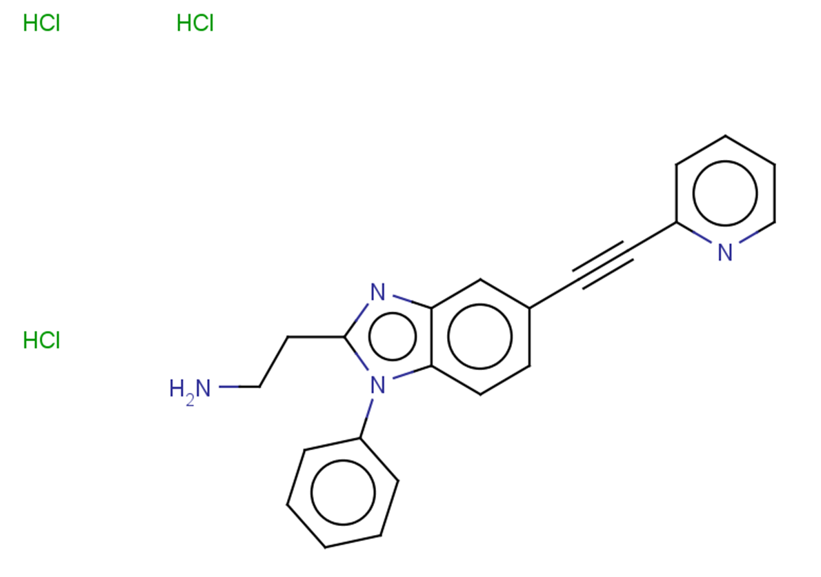 2-{1-phenyl-5-[2-(pyridin-2-yl)ethynyl]-1H-1,3-benzodiazol-2-yl}ethan-1-amine trihydrochloride