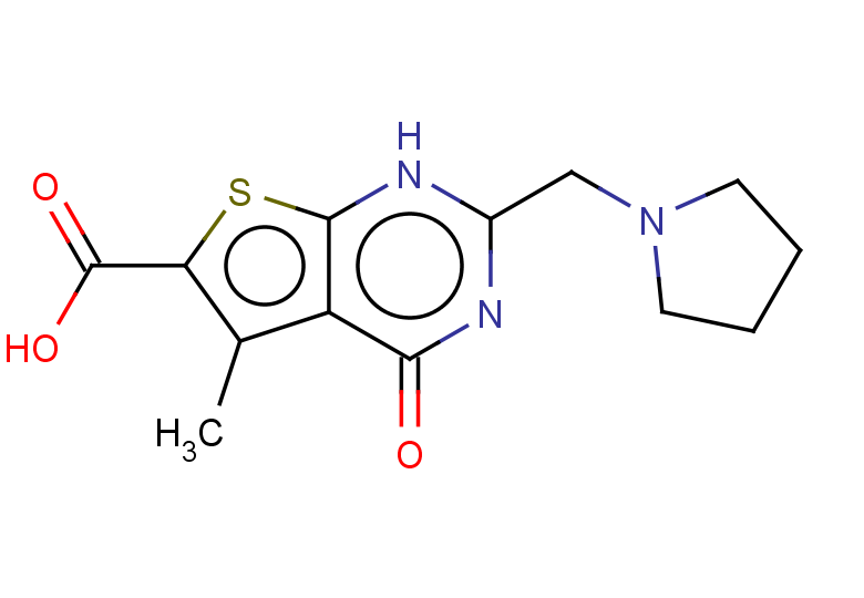 5-methyl-4-oxo-2-(pyrrolidin-1-ylmethyl)-1H,4H-thieno[2,3-d]pyrimidine-6-carboxylic acid